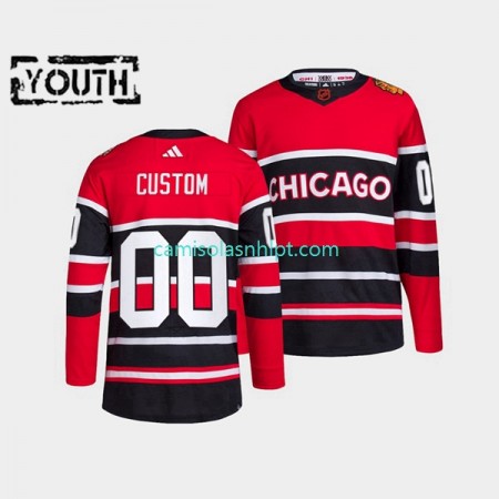 Camiseta Chicago Blackhawks Personalizado Adidas 2022-2023 Reverse Retro Vermelho Authentic - Criança